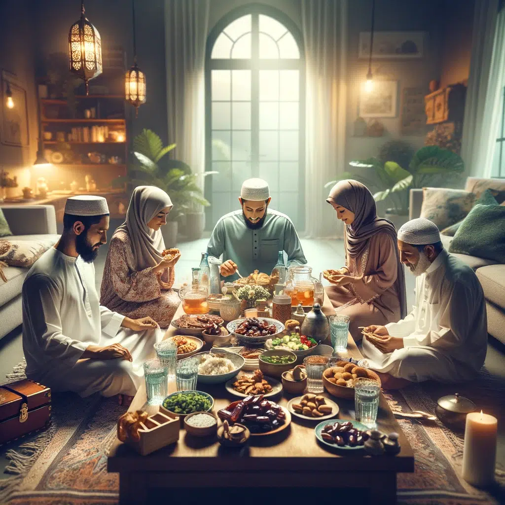 a family having suhoor in a kandura